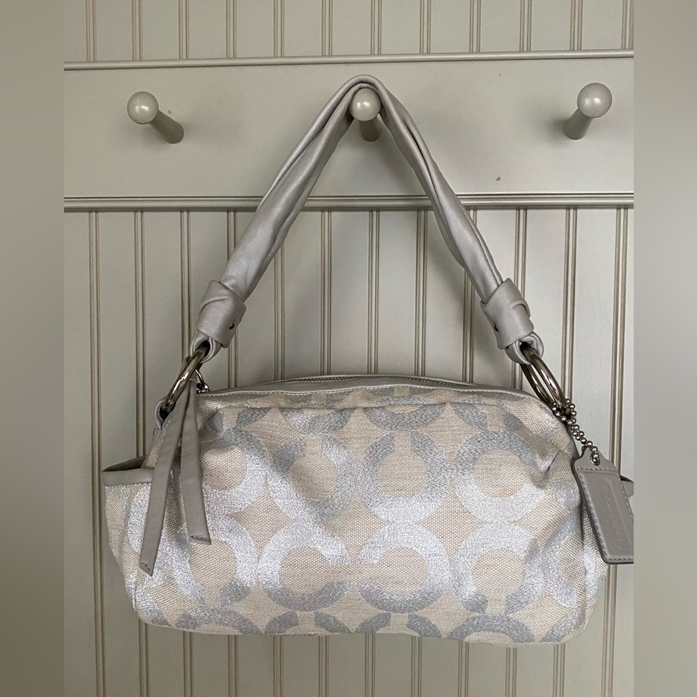 Coach Metallic Silver and Cream shoulder Handbag